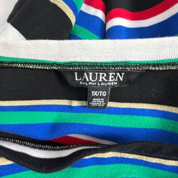 Lauren Ralph Lauren Womens Striped Short Sleeve Bota Neck Knit Top 1X Multicolor - Picture 3 of 8